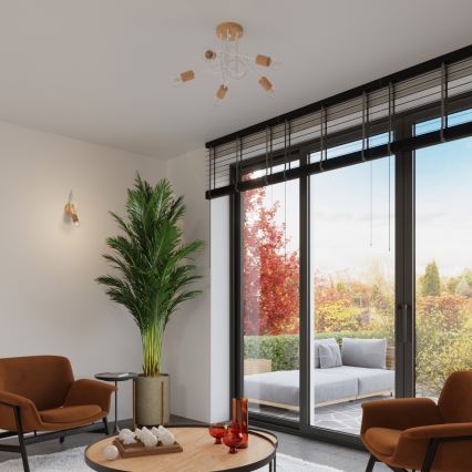 Żyrandol natynkowy EMBER 5xE27/15W/230V biały/beżowy/buk