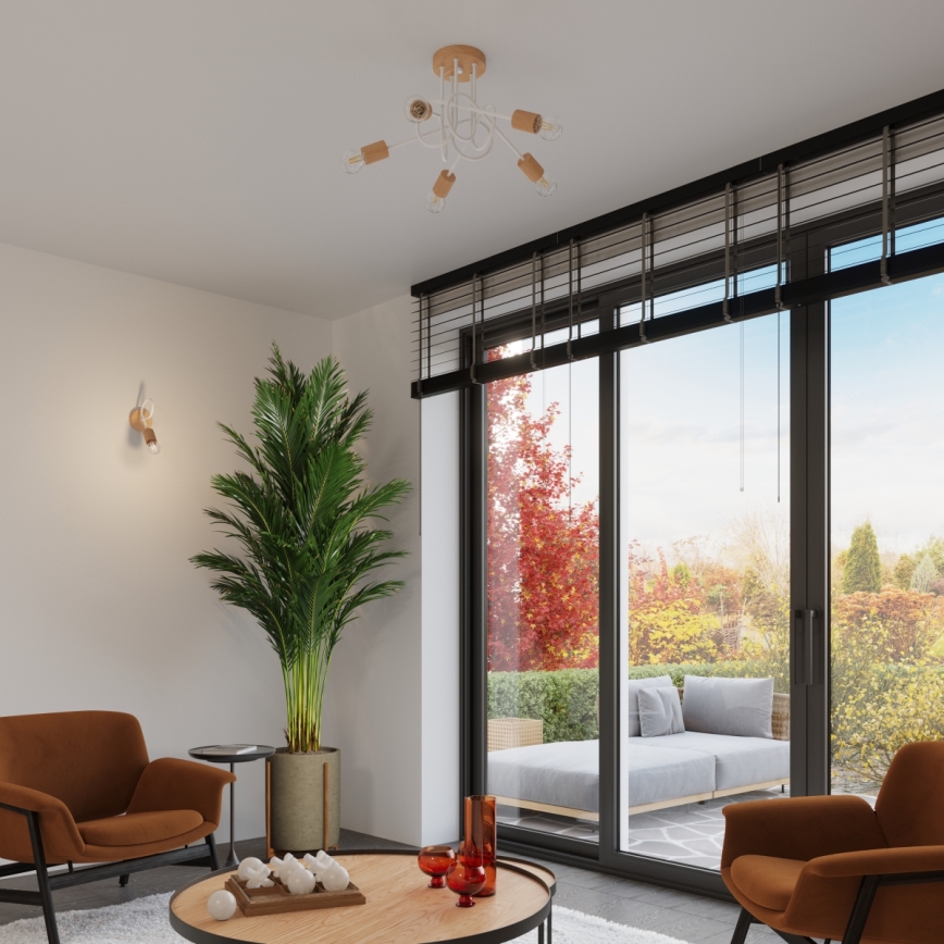 Żyrandol natynkowy EMBER 5xE27/15W/230V biały/beżowy/buk