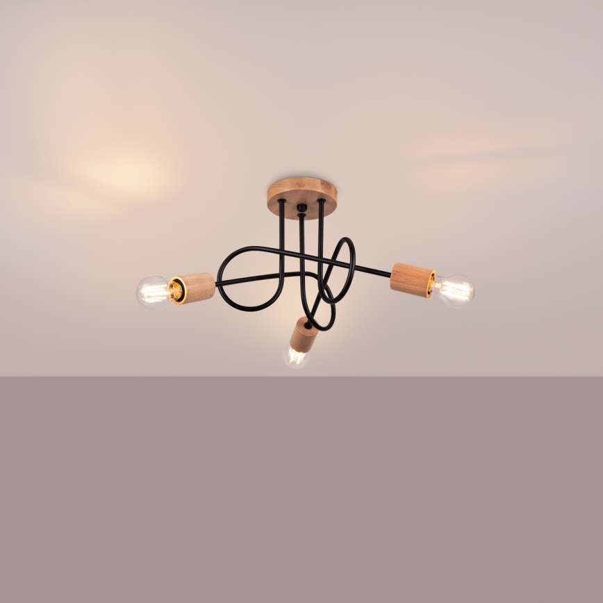 Żyrandol natynkowy EMBER 3xE27/15W/230V czarny/beżowy/buk