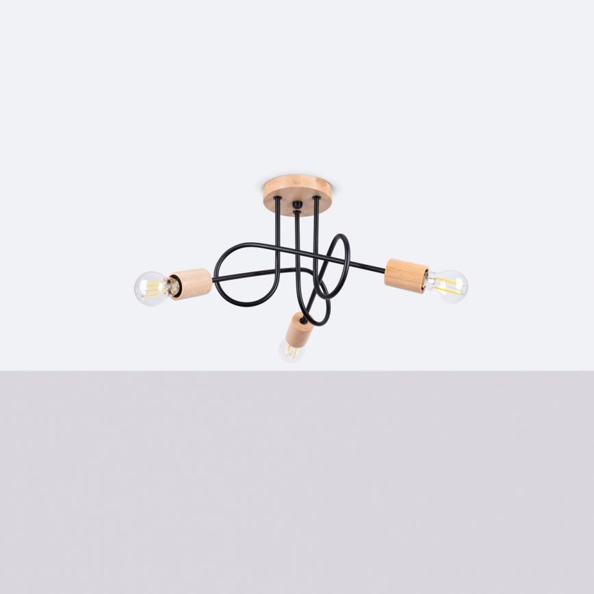Żyrandol natynkowy EMBER 3xE27/15W/230V czarny/beżowy/buk
