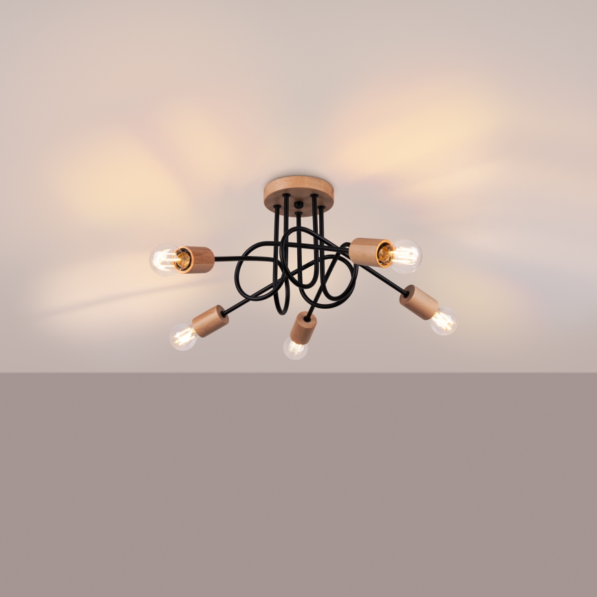 Żyrandol natynkowy EMBER 5xE27/15W/230V czarny/beżowy/buk