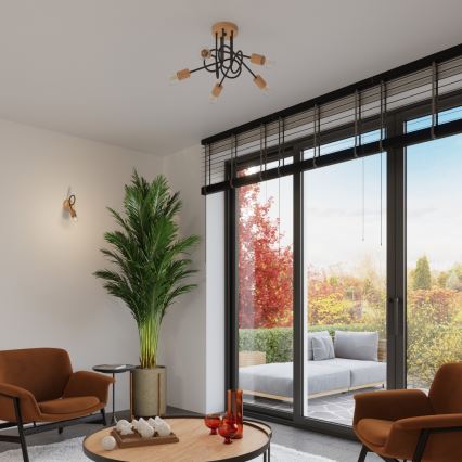 Żyrandol natynkowy EMBER 5xE27/15W/230V czarny/beżowy/buk