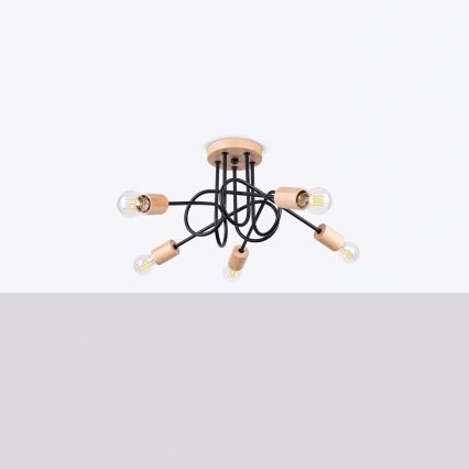 Żyrandol natynkowy EMBER 5xE27/15W/230V czarny/beżowy/buk
