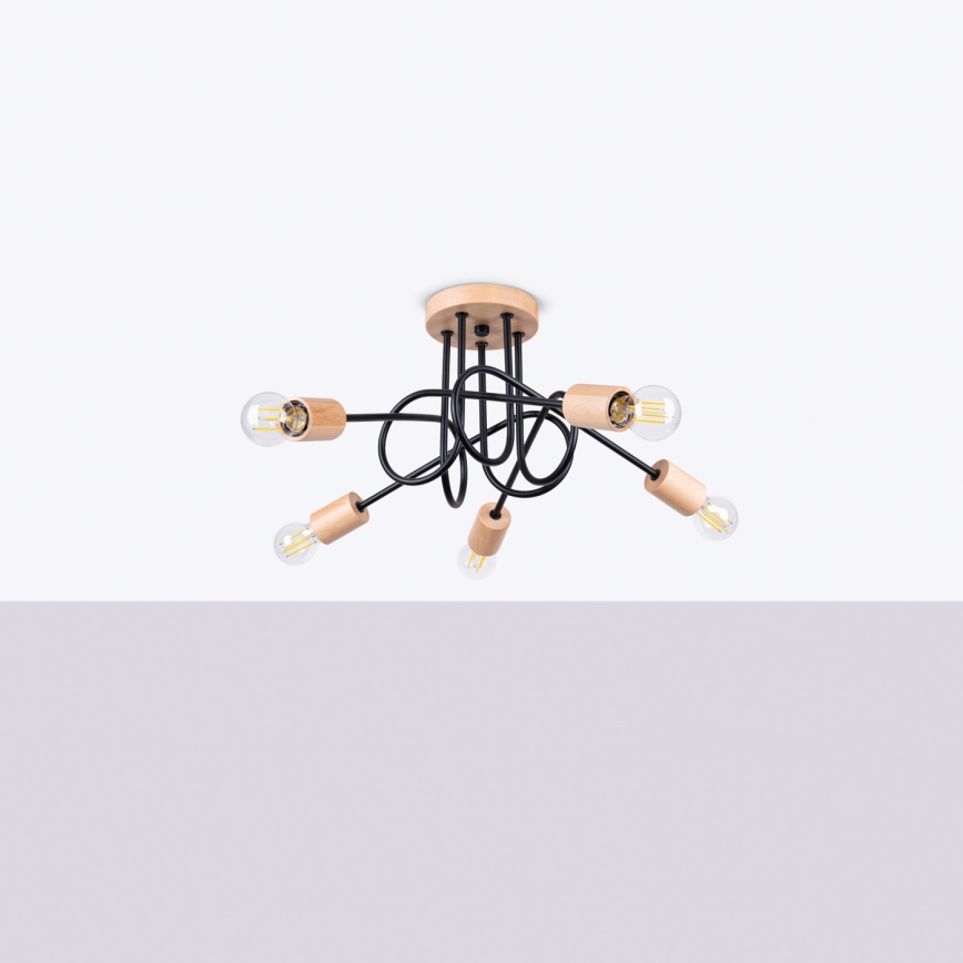 Żyrandol natynkowy EMBER 5xE27/15W/230V czarny/beżowy/buk