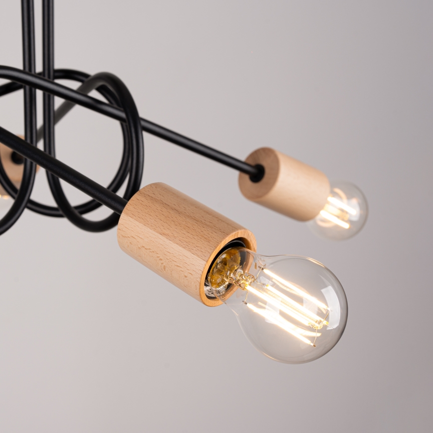 Żyrandol natynkowy EMBER 5xE27/15W/230V czarny/beżowy/buk