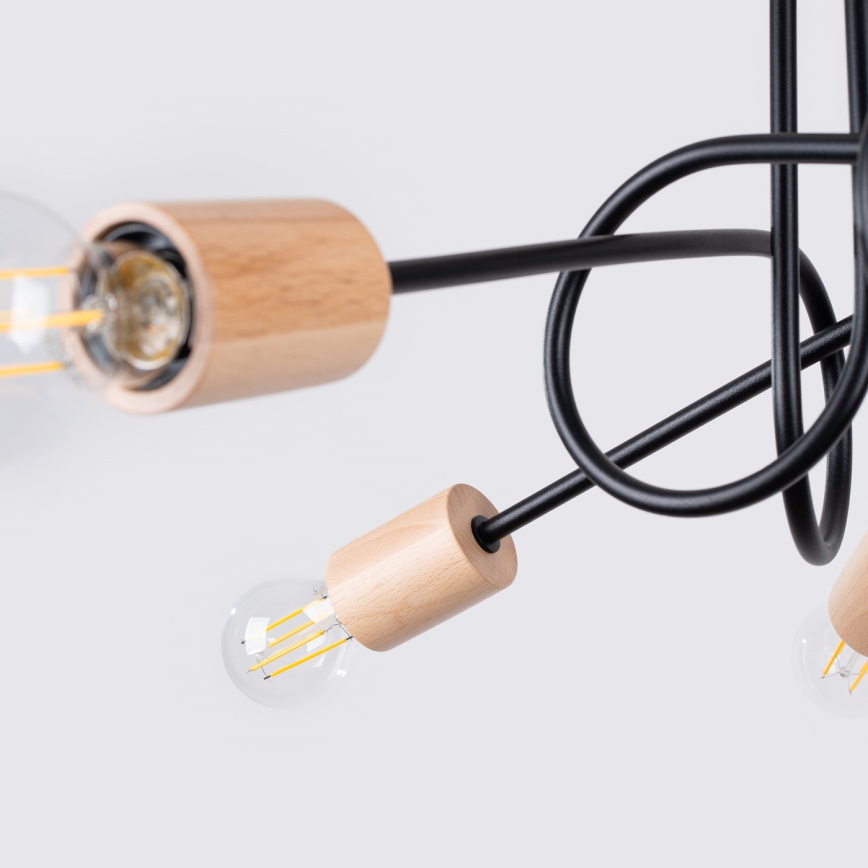 Żyrandol natynkowy EMBER 5xE27/15W/230V czarny/beżowy/buk