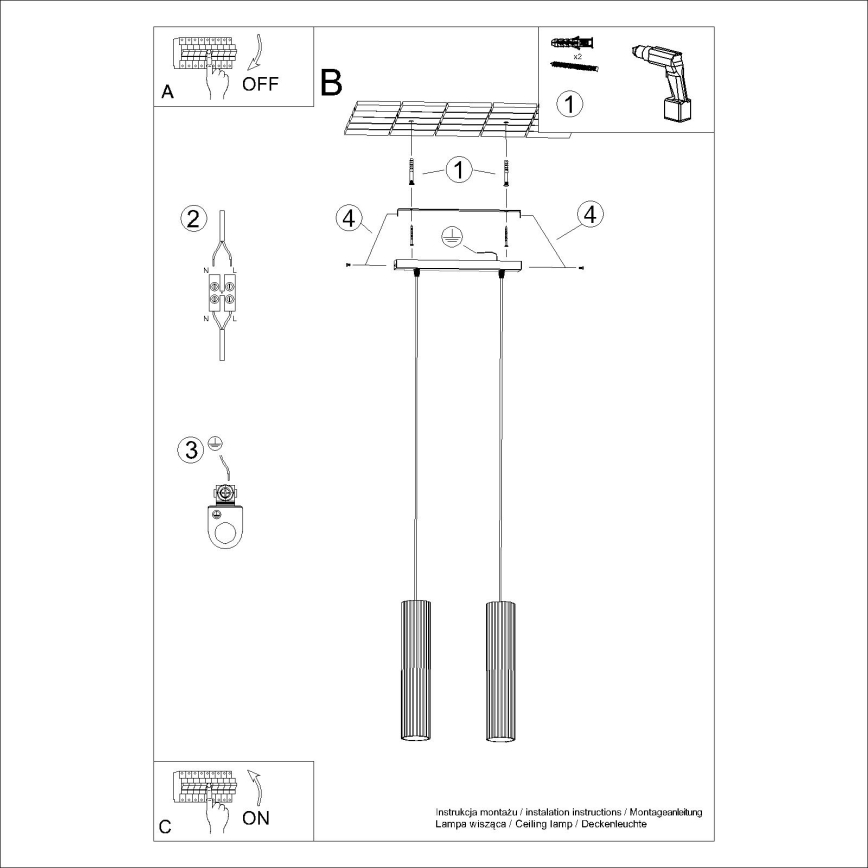 Żyrandol na lince KARBON 2xGU10/10W/230V zielony