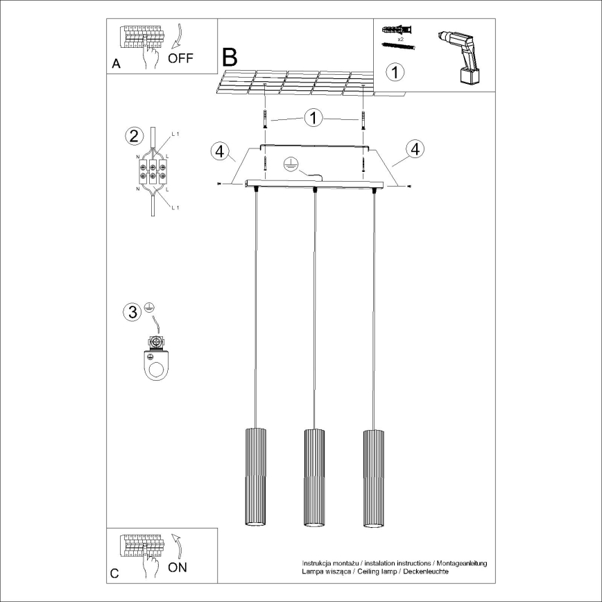 Żyrandol na lince KARBON 3xGU10/10W/230V czerwony