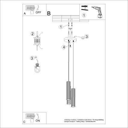 Żyrandol na lince KARBON 3xGU10/10W/230V czerwony