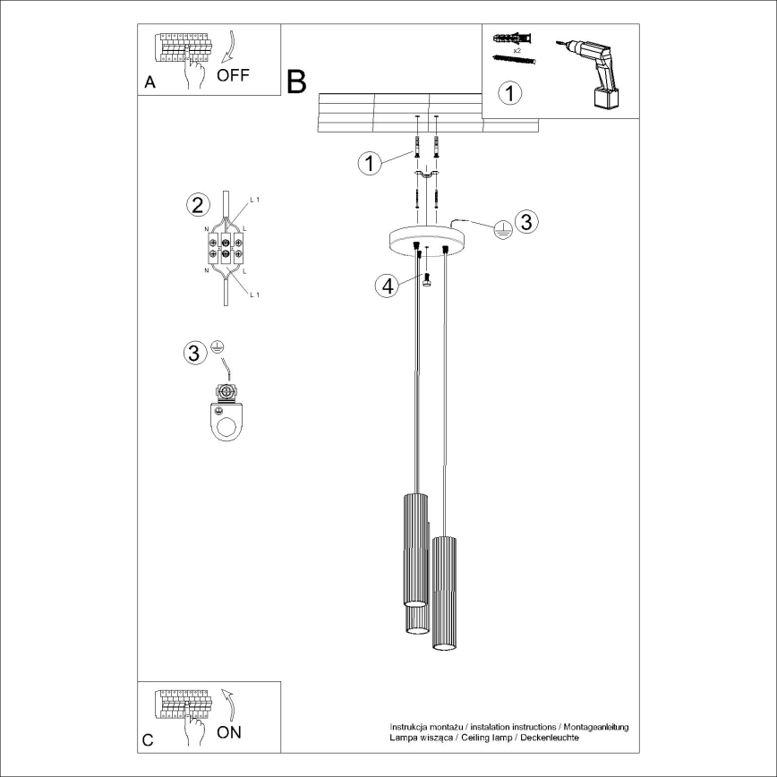 Żyrandol na lince KARBON 3xGU10/10W/230V czerwony
