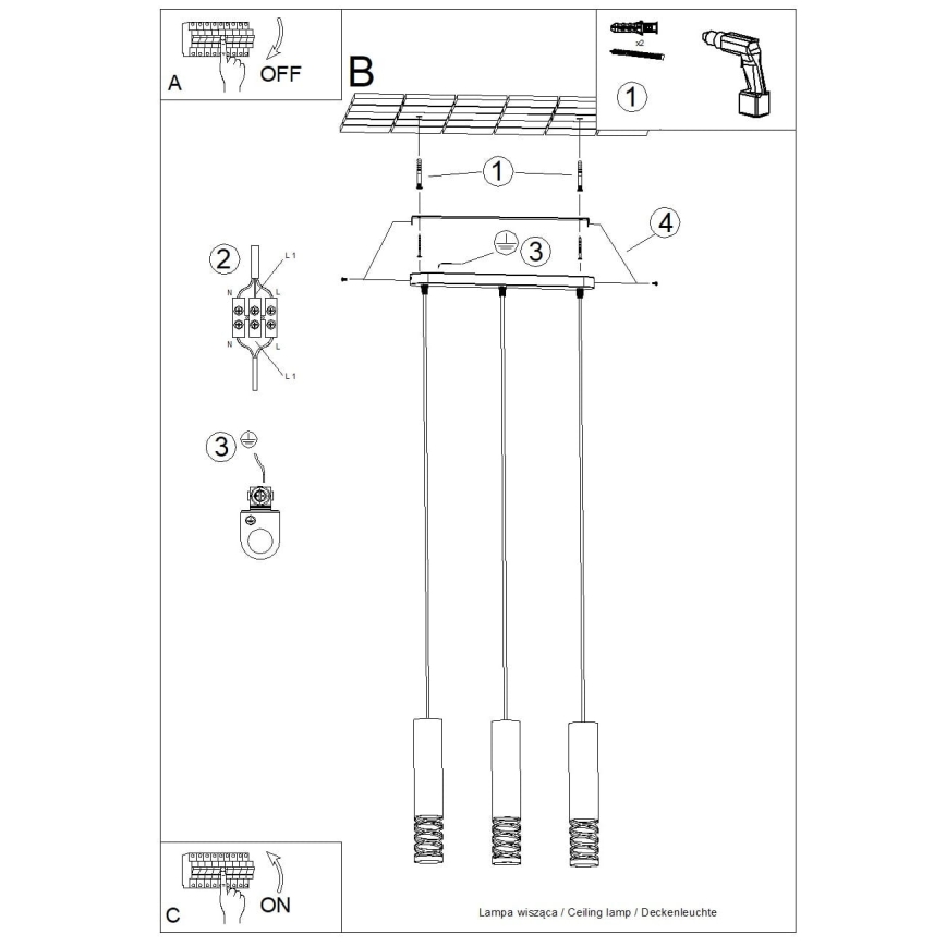 Żyrandol na lince LAMI 3xGU10/10W/230V biały