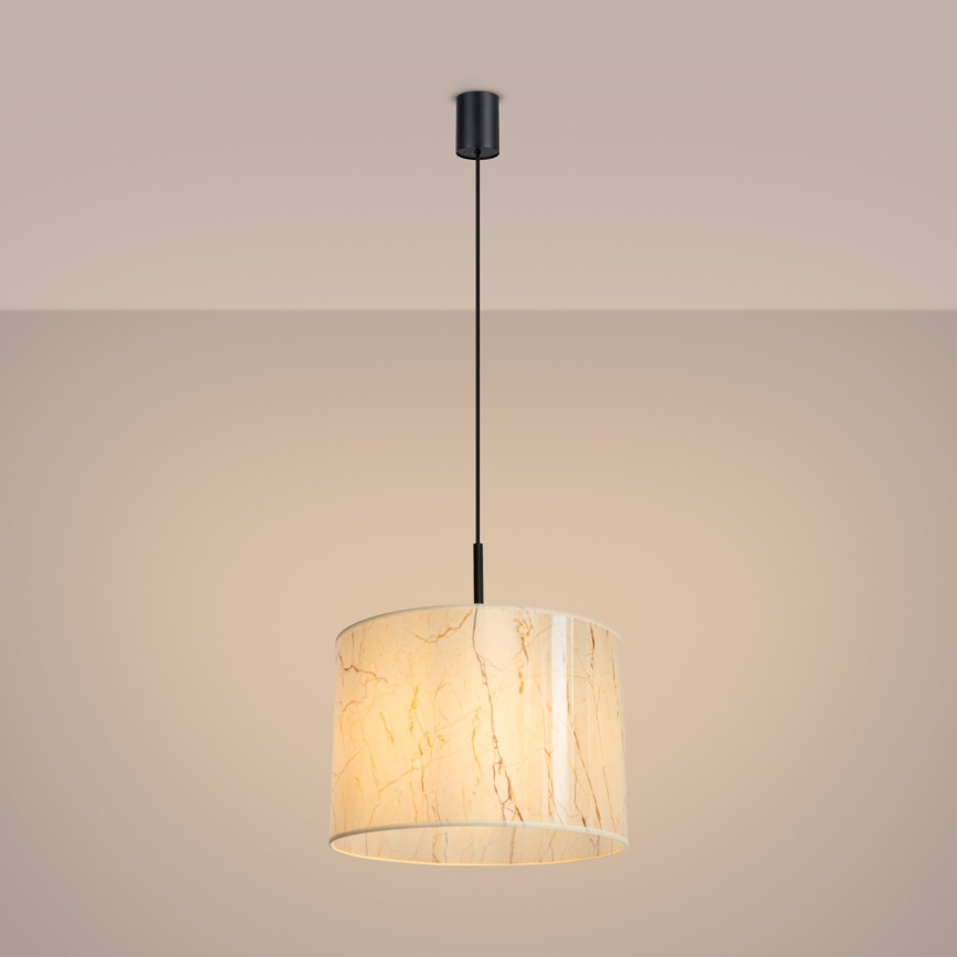 Lampa wisząca na przewodzie NEVIA 1xE27/15W/230V śr. 40 cm beżowa/dekor marmuru