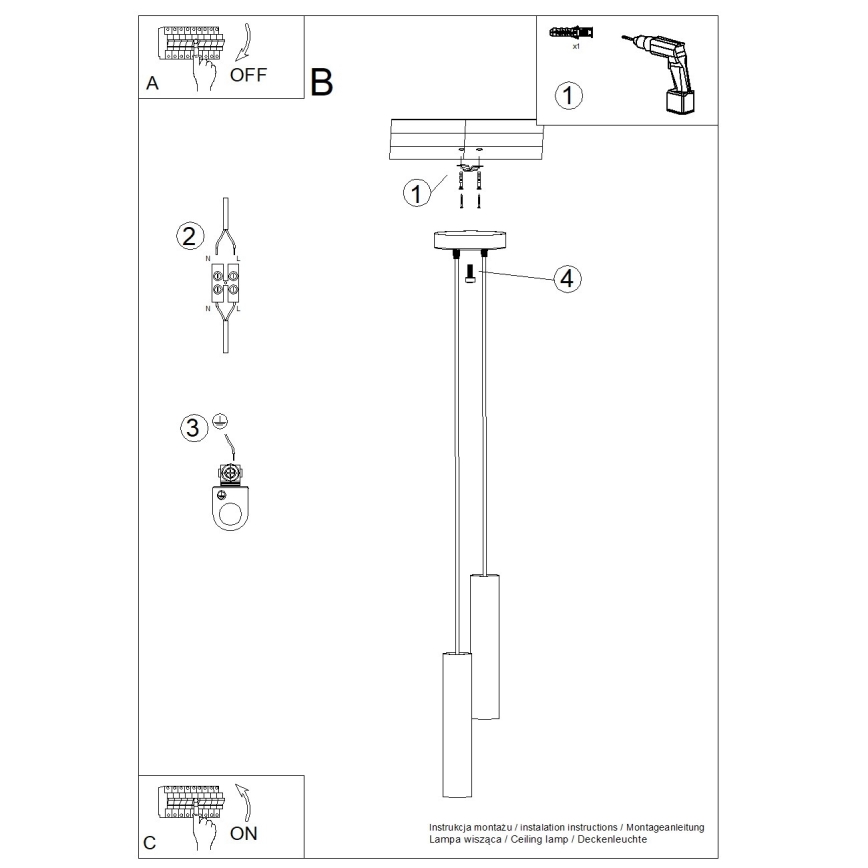 Lampa wisząca na lince LAGOS 2xGU10/10W/230V czarna