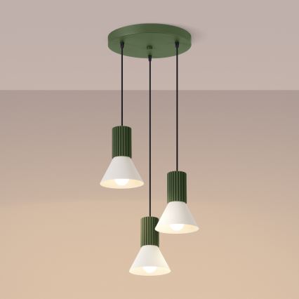 Lampa wisząca na przewodzie ESTRIA 3xE14/10W/230V Ø 30 cm zielona