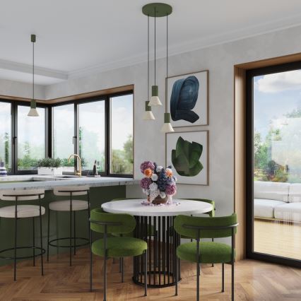 Lampa wisząca na przewodzie ESTRIA 3xE14/10W/230V Ø 30 cm zielona