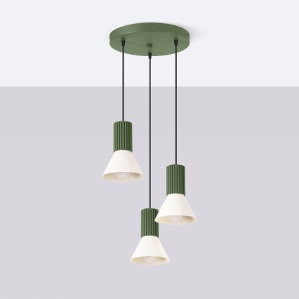 Lampa wisząca na przewodzie ESTRIA 3xE14/10W/230V Ø 30 cm zielona