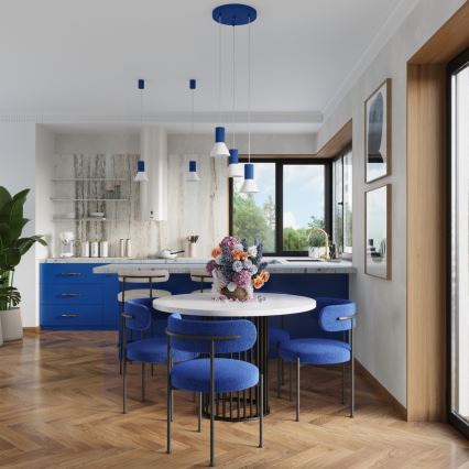 Lampa wisząca na lince ESTRIA 1xE14/10W/230V śr. 14 cm, niebieska