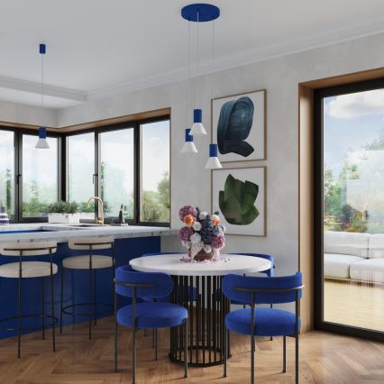 Lampa wisząca na lince ESTRIA 1xE14/10W/230V śr. 14 cm, niebieska