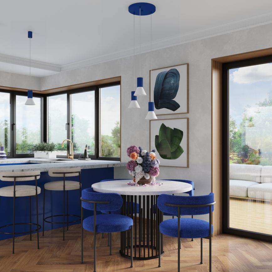 Lampa wisząca na lince ESTRIA 3xE14/10W/230V śr. 30 cm niebieska