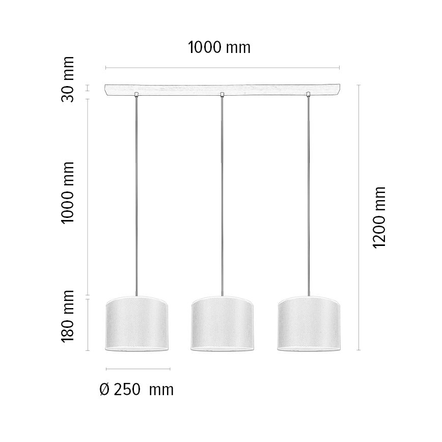 Żyrandol na lince BENITA 3xE27/40W/230V biały/dąb – certyfikat FSC