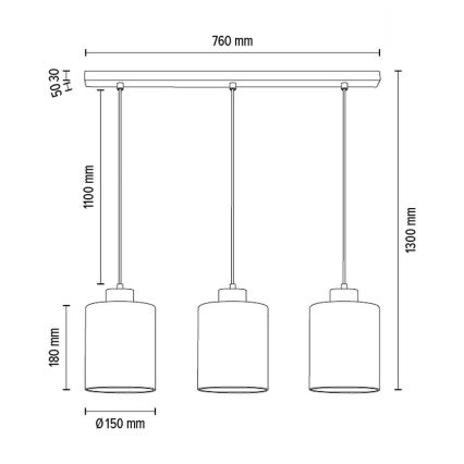 Lampa wisząca na linkach ZEFIR 3xE27/60W/230V dąb