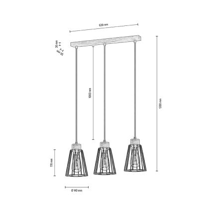 Spot-Light - Żyrandol na lince ORAZIO 3xE27/60W/230V dąb