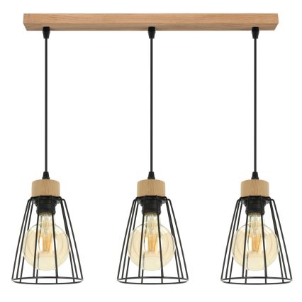 Spot-Light - Żyrandol na lince ORAZIO 3×E27/60W/230V dąb - certyfikat FSC
