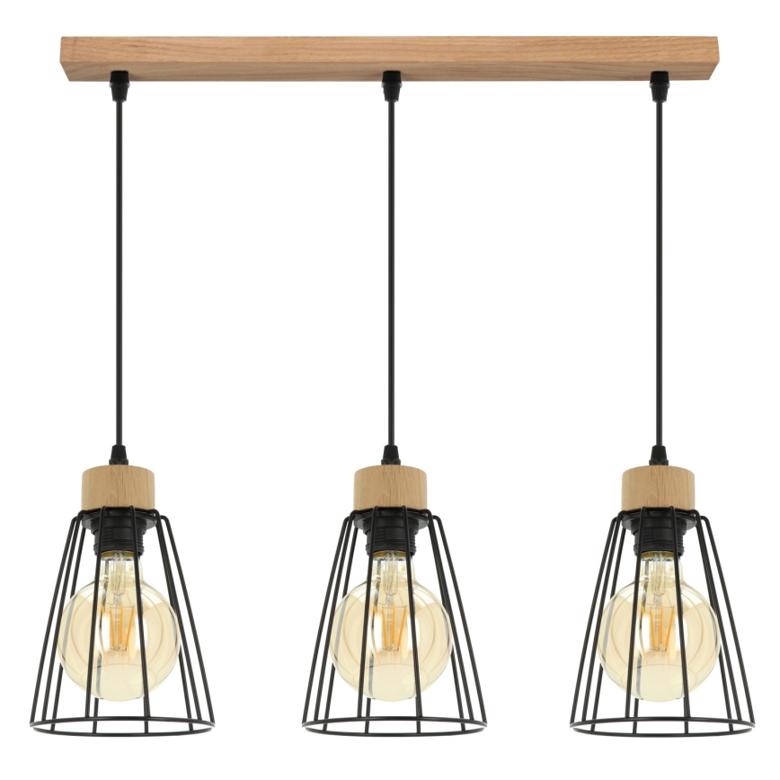 Spot-Light - Żyrandol na lince ORAZIO 3×E27/60W/230V dąb - certyfikat FSC
