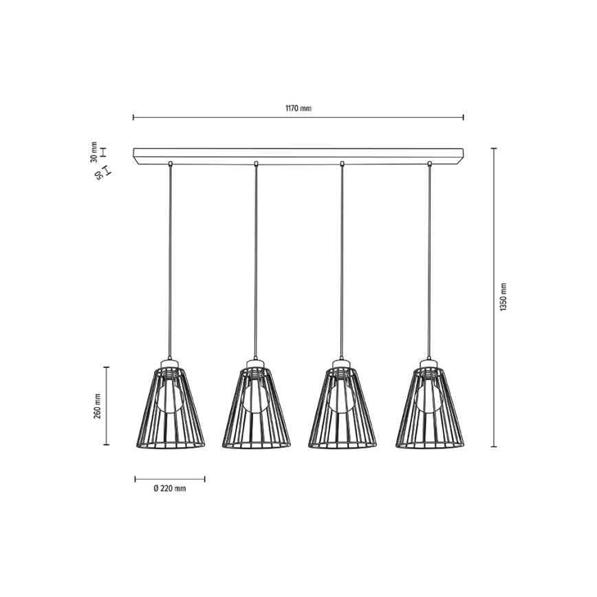 Lampa wisząca na linkach ORAZIO 4xE27/60W/230V dąb