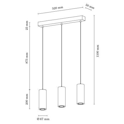 LED Żyrandol na lince PIPE 3xGU10/5W/230V matowy dąb - certyfikat FSC