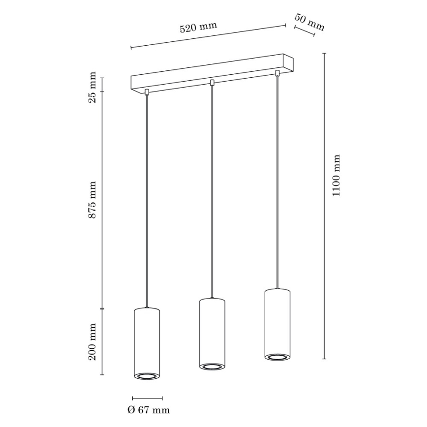 LED Żyrandol na lince PIPE 3xGU10/5W/230V matowy dąb - certyfikat FSC