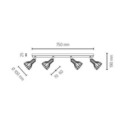 Oświetlenie punktowe MEGAN 4xE14/40W/230V dąb - certyfikat FSC