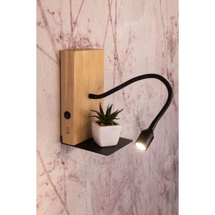 LED Kinkiet LECTOR LED/2,5W/230V USB dąb