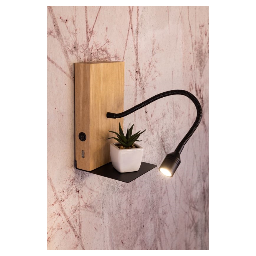 LED Kinkiet LECTOR LED/2,5W/230V USB dąb