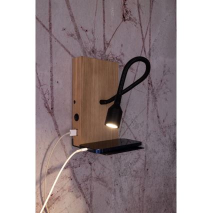 LED Kinkiet LECTOR LED/2,5W/230V USB dąb
