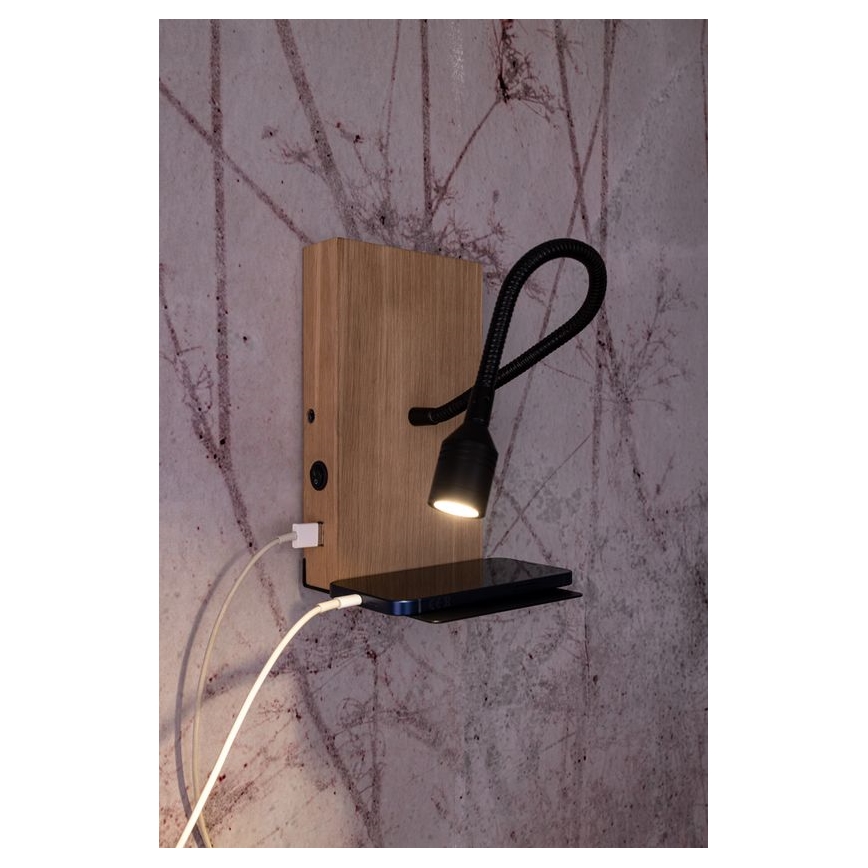 LED Kinkiet LECTOR LED/2,5W/230V USB dąb