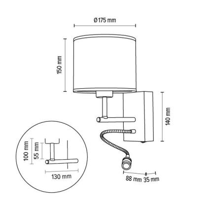 Elastyczna lampa BOHO 1xE27/25W + LED/1W/230V dąb