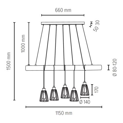 Żyrandol na lince TRABO 5xE27/60W/230V