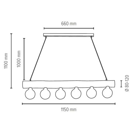 Żyrandol na lince TRABO 6xE27/60W/230V - certyfikat FSC