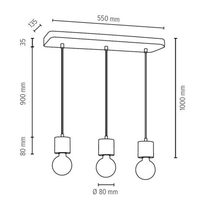 Lampa wisząca na linkach STRONG 3xE27/60W/230V beton