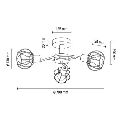 Surface-mounted żyrandol VIVIANE 3xE27/60W/230V dąb - certyfikat FSC