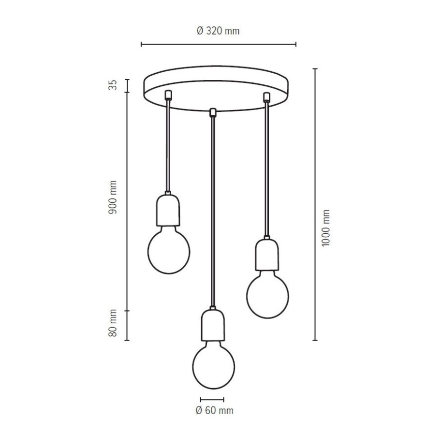 Lampa wisząca na linkach AMORY 3xE27/60W/230V beton