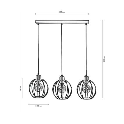 Żyrandol na lince BERIS 3xE27/60W/230V dąb - certyfikat FSC