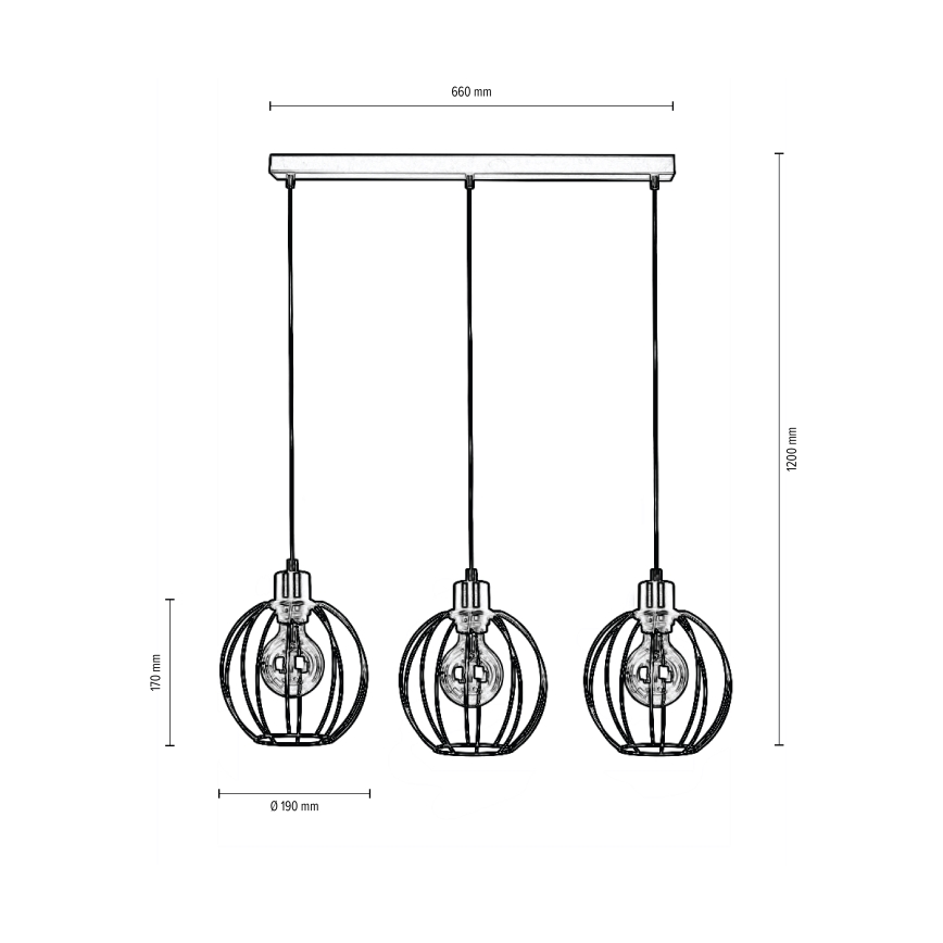 Żyrandol na lince BERIS 3xE27/60W/230V dąb - certyfikat FSC