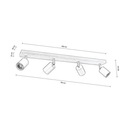 Sufitowe oświetlenie punktowe MANARA 4xGU10/5W/230V sosna