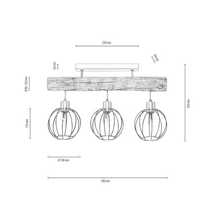Plafon BERIS 3xE27/25W/230V sosna