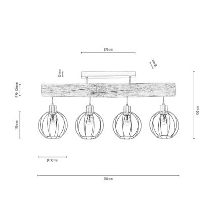 Żyrandol natynkowy BERIS 4xE27/25W/230V sosna