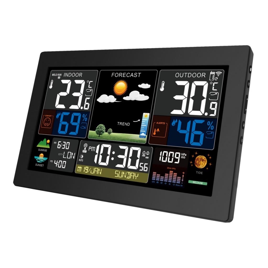 Stacja meteorologiczna z kolorowym wyświetlaczem LCD 230V/2xAA + 2xAA