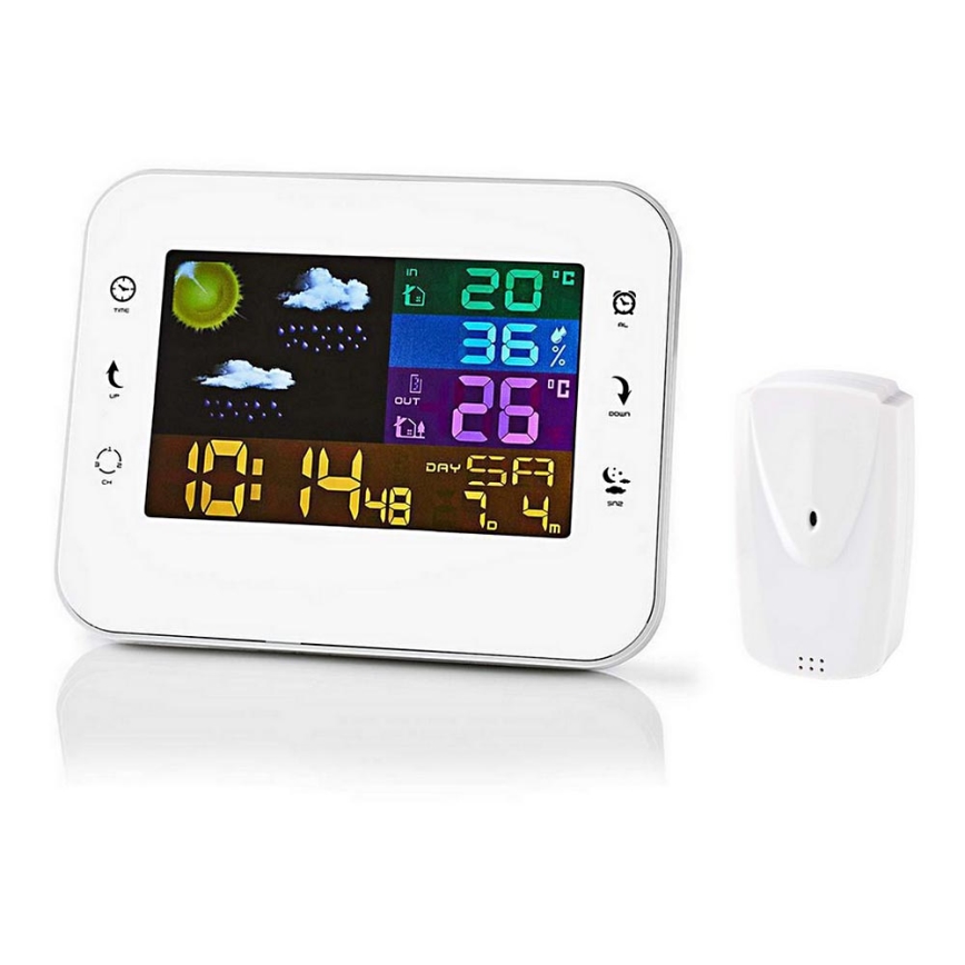 Stacja meteorologiczna z kolorowym wyświetlaczem LCD 230V/3xAAA + 2xAA biały
