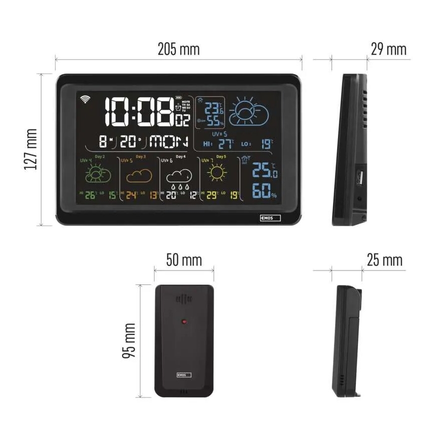 Stacja meteorologiczna z wyświetlaczem LCD GoSmart 5/230V Wi-Fi Tuya czarny